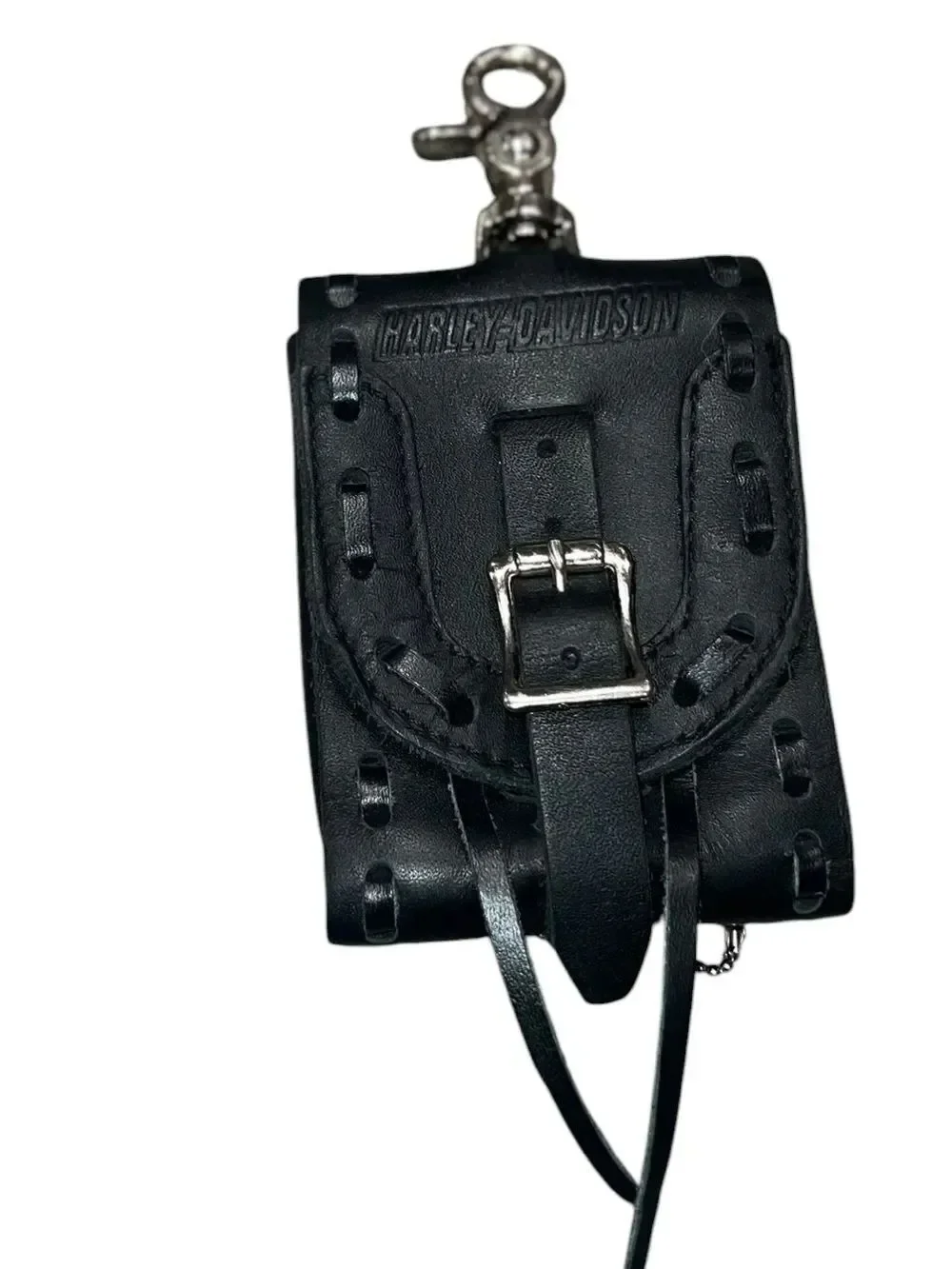 Harley-Davidson Black Leather Belt Clip Pouch Key Holder Biker Accessory